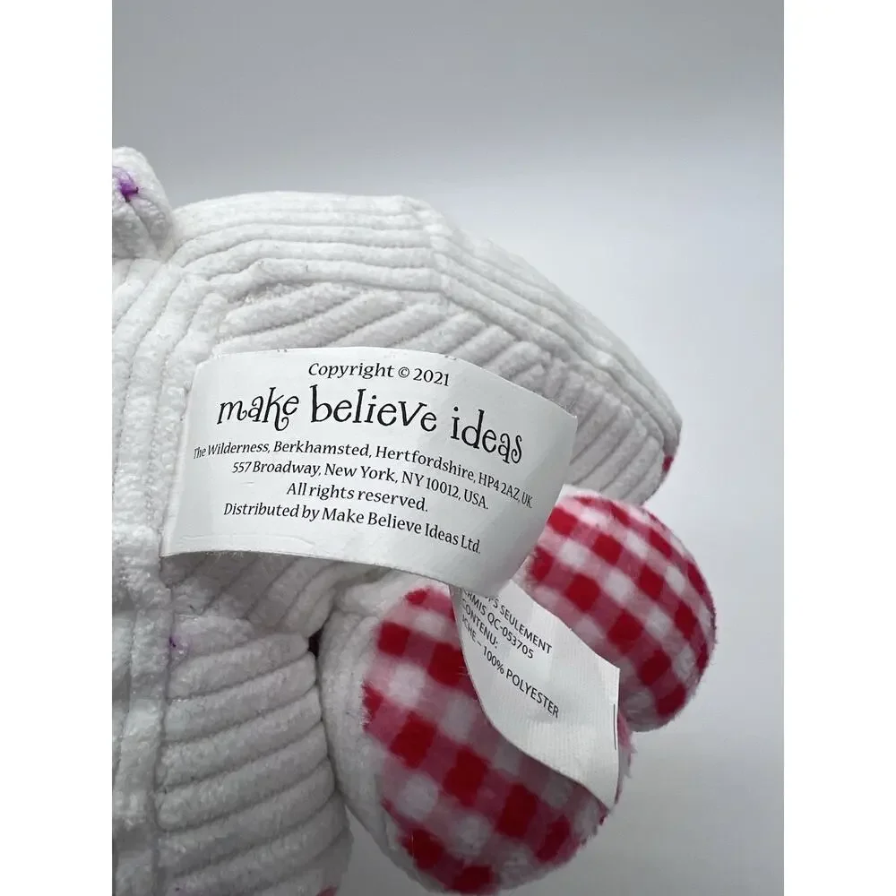 Make Believe Ideas 2021 White Plush Bear Ribbed Red Gingham Plaid 6